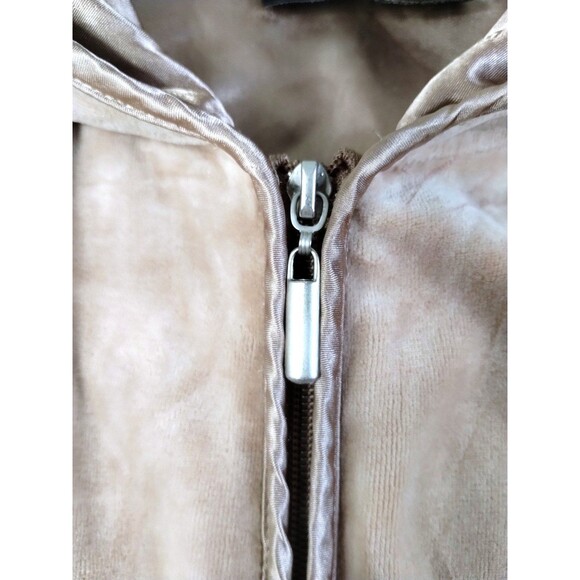 Everlast Hoodie Women's L Long Sleeve Zip Pockets Tan Velour Velvet Satin Y2K - Picture 4 of 11
